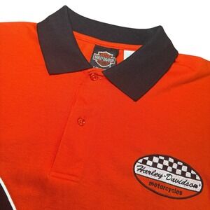 Harley-Davidson Mens XL Polo Shirt Orange Black Colorblock Dick Farmer Orlando